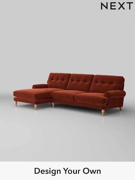 Plush Velvet Easy Clean/Ginger Orange Erin Buttoned Back Deep Sit (H37037) | £1,975