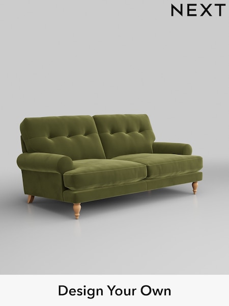 Plush Velvet Easy Clean/Mid Olive Green Erin Buttoned Back Deep Sit (H37103) | £1,275