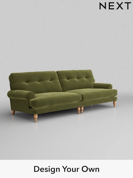 Plush Velvet Easy Clean/Mid Olive Green Erin Buttoned Back Deep Sit (H37103) | £1,475
