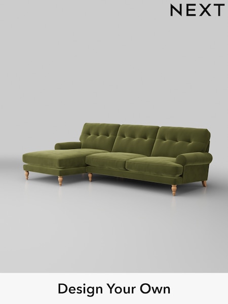 Plush Velvet Easy Clean/Mid Olive Green Erin Buttoned Back Deep Sit (H37103) | £1,975
