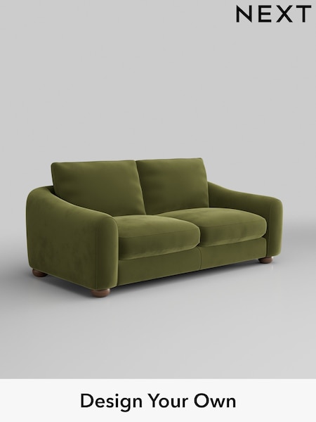 Plush Velvet Easy Clean/Mid Olive Green Arches (H37110) | £1,225