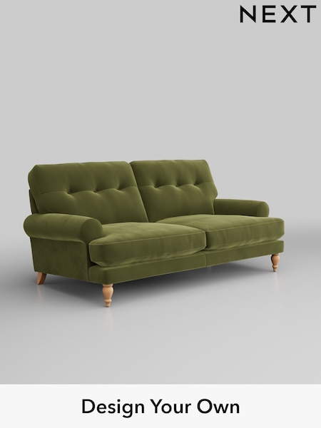 Plush Velvet Easy Clean/Mid Olive Green Erin Buttoned Back Deep Relaxed Sit (H37112) | £1,325