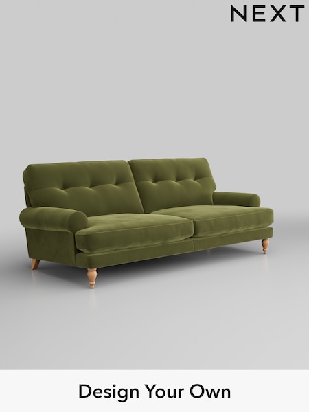 Plush Velvet Easy Clean/Mid Olive Green Erin Buttoned Back Deep Relaxed Sit (H37112) | £1,425