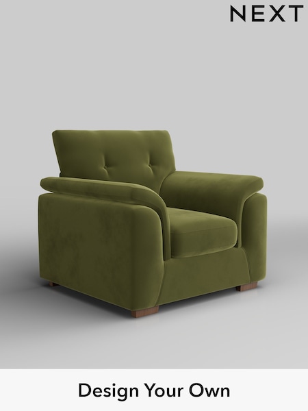 Plush Velvet Easy Clean/Mid Olive Green Hayden Buttoned Back (H37113) | £750