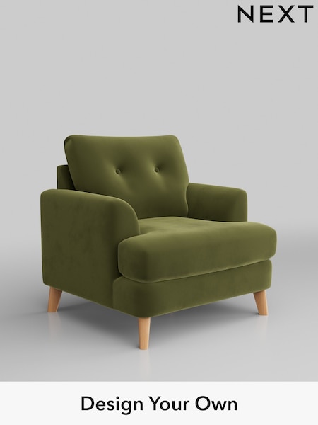 Plush Velvet Easy Clean/Mid Olive Green Parker Buttoned Back (H37116) | £925
