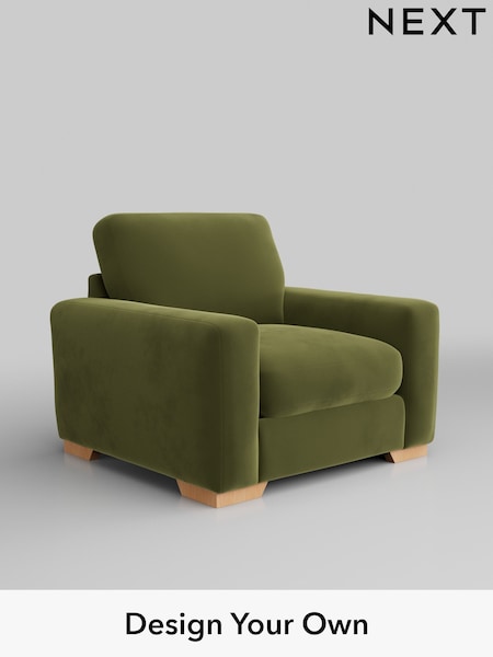 Plush Velvet Easy Clean/Mid Olive Green Houghton Deep Relaxed Sit (H37117) | £925