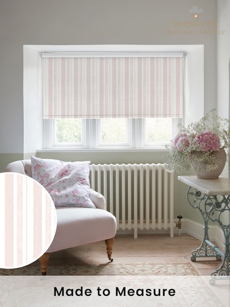 Shabby Chic by Rachel Ashwell® Blush Pink Watercolour Stripe Made to Measure Blackout Roller Blind (H37459) | £73