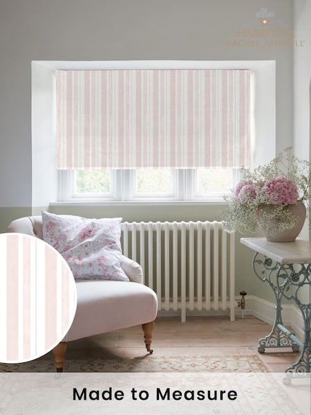 Shabby Chic by Rachel Ashwell® Blush Pink Watercolour Stripe Made to Measure Roman Blind (H37478) | £79