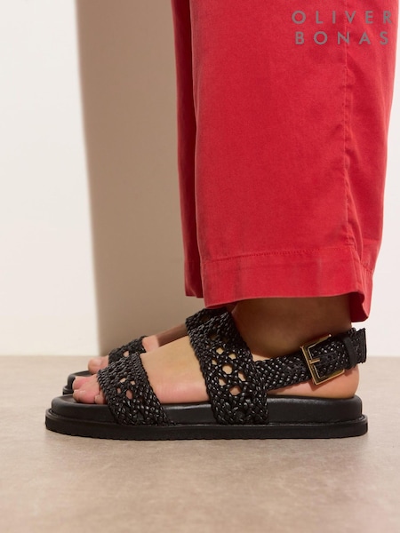 Oliver Bonas Black Open Weave Leather Sandals (H37514) | £80