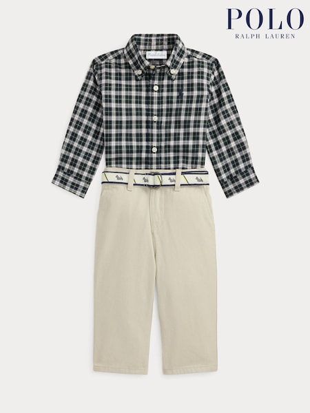 Polo Ralph Lauren Green Baby Boys Check Shirt and Chino Trousers Set (H37524) | £125