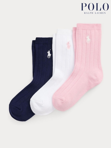 Polo Ralph Lauren Pink Kids Ribbed Crew Socks 3 Pack (H37559) | £12
