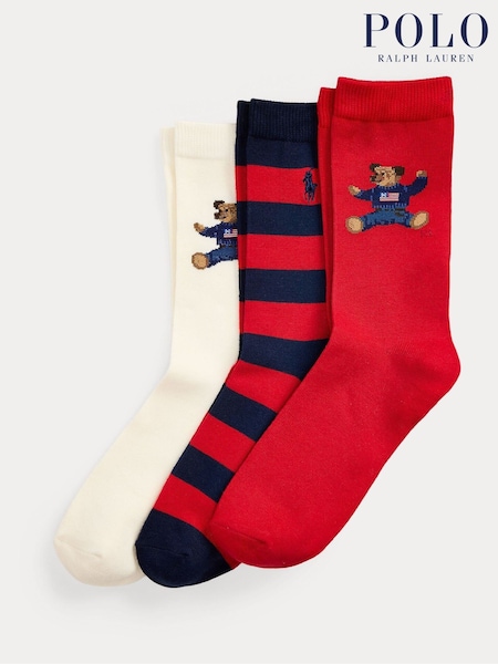 Polo Ralph Lauren Blue Kids Bear Icon Flag Socks 3 Pack (H37569) | £17