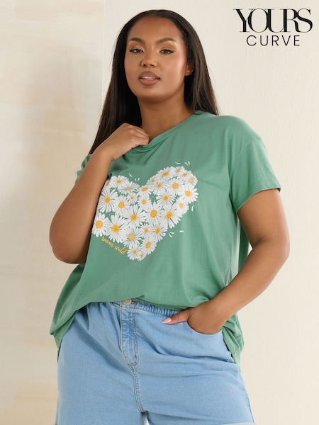 Yours Curve Green Placement T-Shirt (H37627) | £20