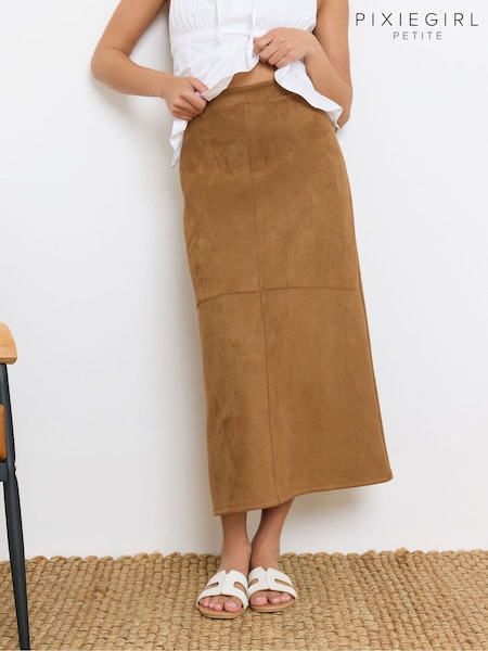 PixieGirl Petite Brown Suedette Midi Skirt (H37664) | £34