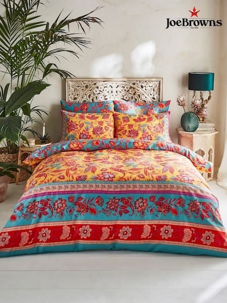 Joe Browns Ochre Border Print Cotton Sateen Reversible Duvet Set (H37720) | £55 - £85