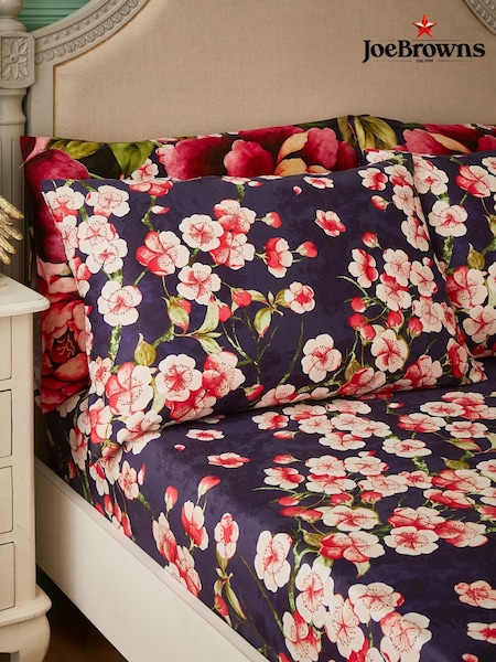 Joe Browns Navy Floral Blossom Fitted Sheets and Pillowcases (H37723) | £20