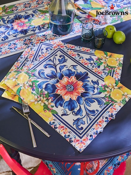 Joe Browns Set of 4 Blue Lemon Tile Print Placemats (H37730) | £30