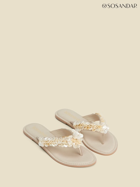 Sosandar Natural Shell Detail Leather Sandals (H37765) | £45