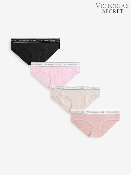 Victoria's Secret Black/Pink/Nude Hipster Logo 4 Pack Knickers (H37779) | £20