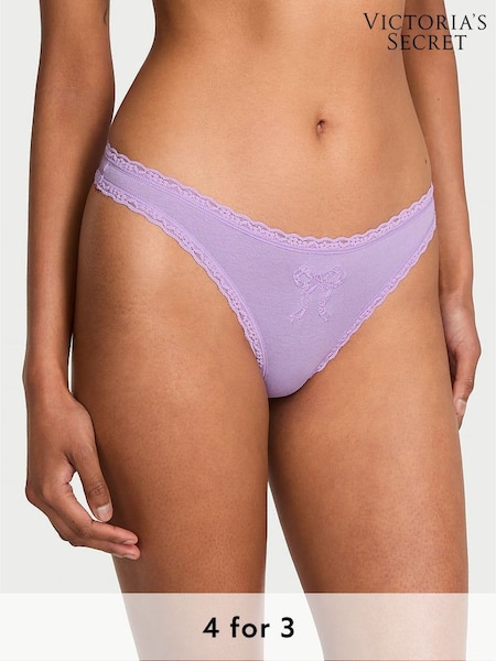 Victoria's Secret Jasmine Purple Bow Thong Cotton Lace Trim Knickers (H37813) | £9