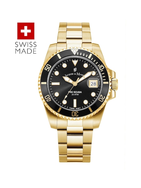 Jacques Du Manoir Gold Tone Gents Swiss Made Inspiration Bracelet Watch (H37919) | £250