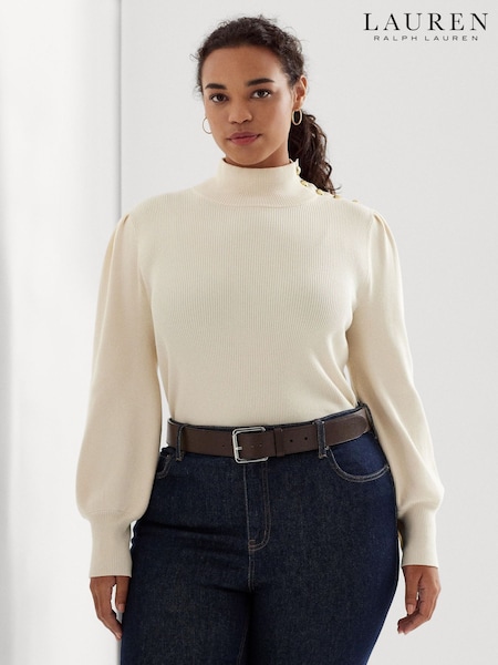 Lauren Ralph Lauren Cream Curve Dworina Button Trim Mock Neck Sweater (H37920) | £189