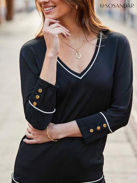 Sosandar Black Contrast Trim Luxe Top (H37928) | £39