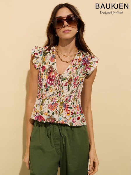 Baukjen Pink Mariah 100% Cotton Smocked Blouse (H39021) | £119