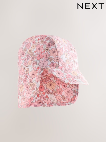 Coral Pink Ditsy Floral Print Swim Legionnaire Hat (3mths-10yrs) (H39062) | £7.50 - £9.50