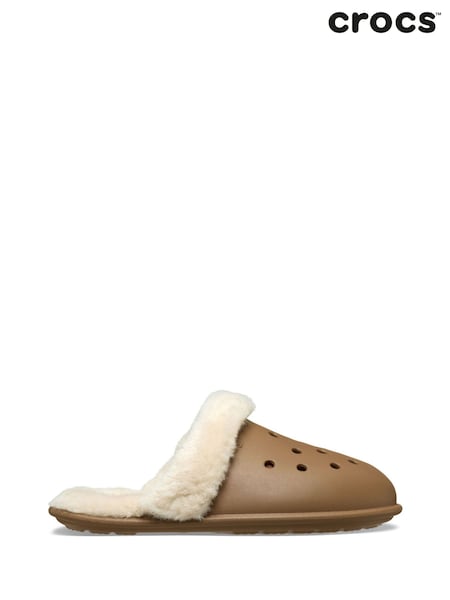 Crocs Brown Classic Fuzz Scuff Slippers (H39105) | £50