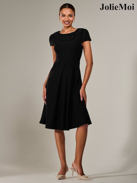 Jolie Moi Black Roll Collar Cap Sleeve Midi Dress (H39150) | £79