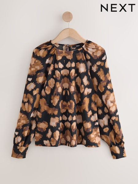 Animal Print Long Sleeve Crew Neck Blouse (H39208) | £36