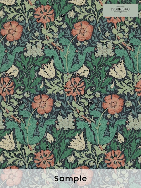 Morris & Co Compton Indigo Russet Morris Friends A4 Wallpaper Sample (H39404) | £1