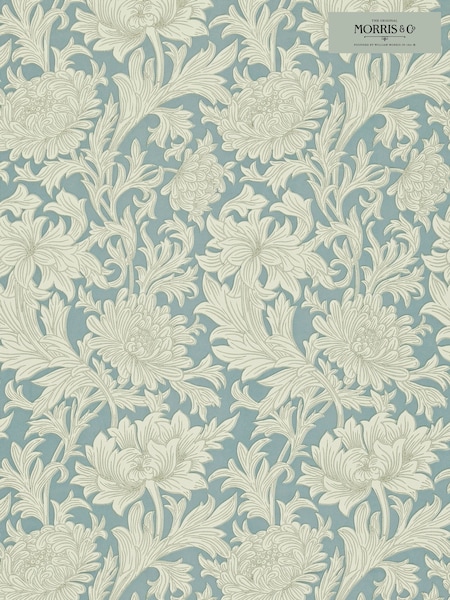 Morris & Co Chrysanthemum Toile China Blue Cream Morris Friends A4 Wallpaper (H39439) | £1