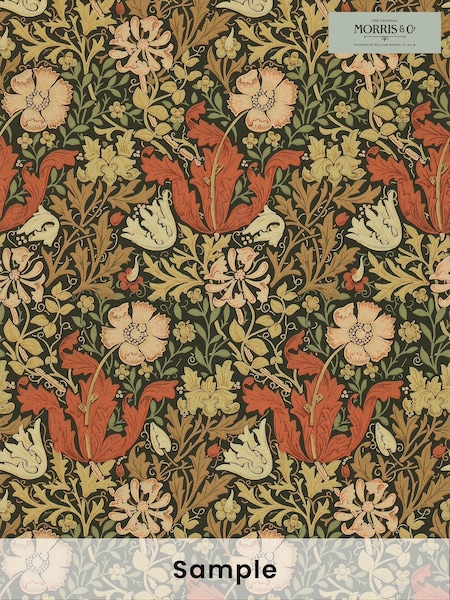 Morris & Co Compton Brown Orange Morris Friends A4 Wallpaper Sample (H39440) | £1