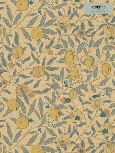Morris & Co Fruit Blue Gold Brown Morris Friends A4 Wallpaper Sample (H39441) | £1