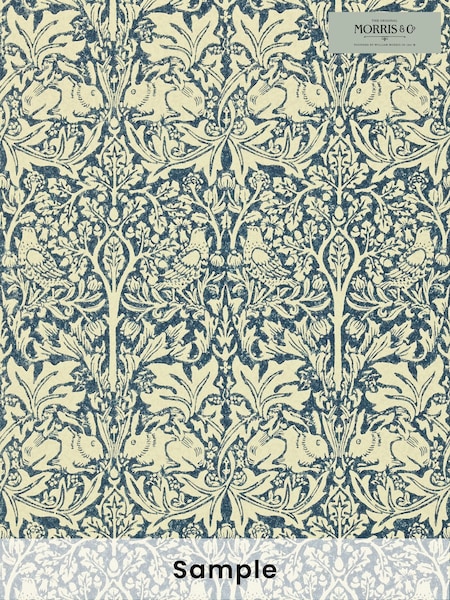 Morris & Co Brer Rabbit Indigo Vellum Morris Friends A4 Wallpaper Sample (H39443) | £1