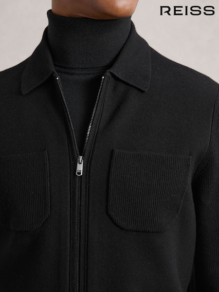 Reiss Black Roberto Four-Pocket Zip-Through Cardigan (H39687) | £168