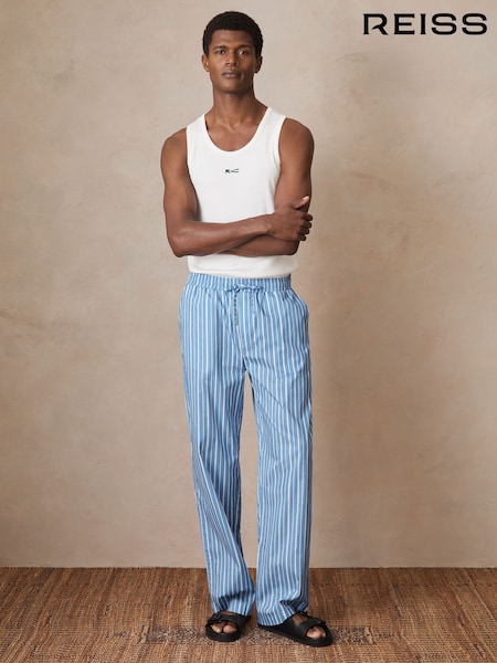 Reiss Bright Blue/White Chica Reiss | Ché Poplin Stripe Trousers (H39691) | £120