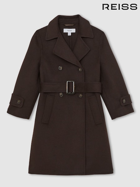 Reiss Chocolate Brown Rene 13-14 yrs Double-Breasted Blindseam Wool-Blend Coat (H39692) | £128