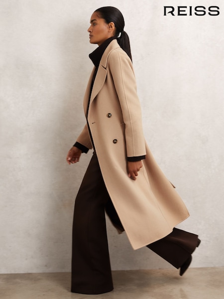 Reiss Neutral Rene Petite Double-Breasted Blindseam Coat Wool-Blend (H39707) | £350