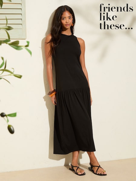 Friends Like These Black Drop Waist Jersey Midi Dress (H39812) | £39