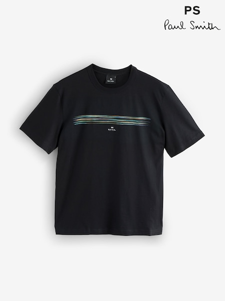 PS Paul Smith Stripe Design Graphic Regular-Fit Black T-Shirt (H39937) | £75