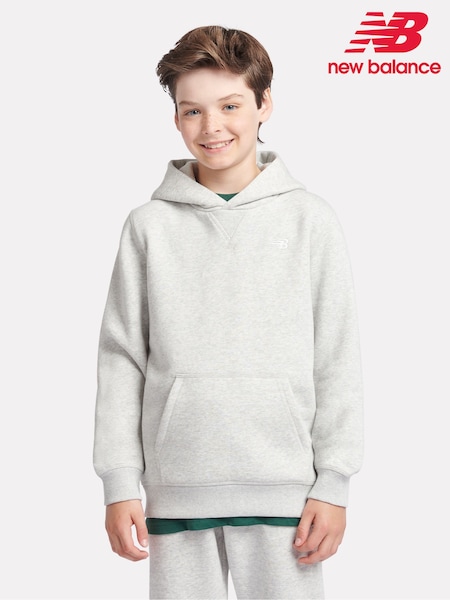 New Balance Grey Small Kids French Terry 100% Cotton Logo Hoodie (H39945) | £50 - £60