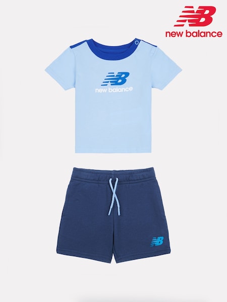 New Balance Blue Kids Jersey Ringer T-Shirt & Shorts Set (H39946) | £35