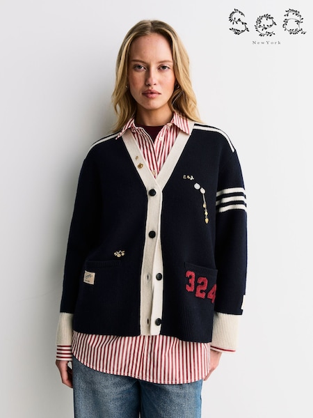 Sea New York Blue Arther Varsity Knit Cardigan (H39980) | £193