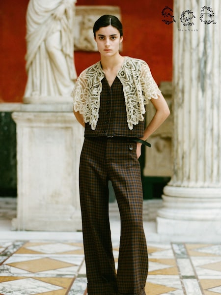 Sea New York Brown Beatrice Wool Check Cuffed Trousers (H39983) | £183