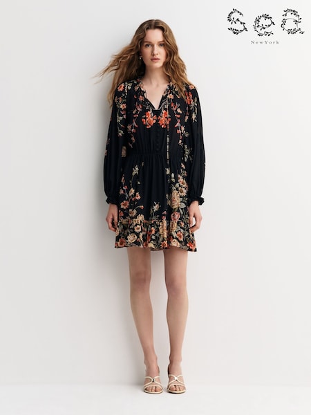Sea New York Black Jolie Print Mini Dress (H39985) | £160