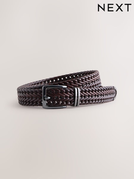 Chocolate Brown Woven Leather Belt With Metal Tip (H39995) | £28