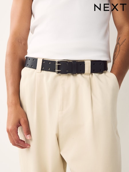 Black Leather Double-Prong Belt (H39998) | £24